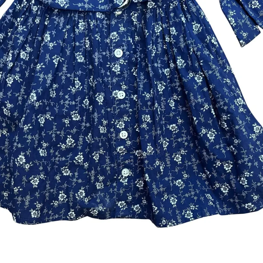 Ralph Lauren Madelyn Floral Cotton Shirt Dress Blue Long Sleeve Cotton Size 12M